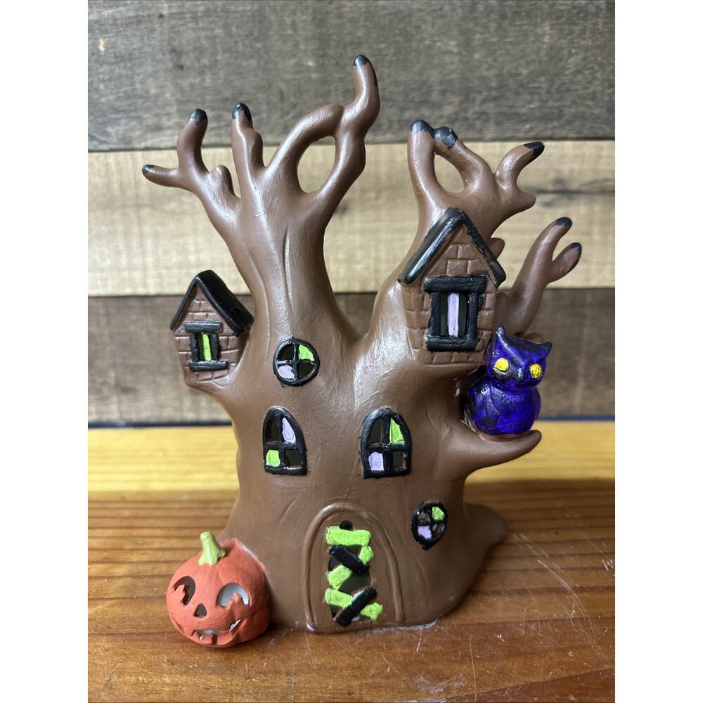 Handpainted Ceramic Spooky Tree Lighted 8” Tall